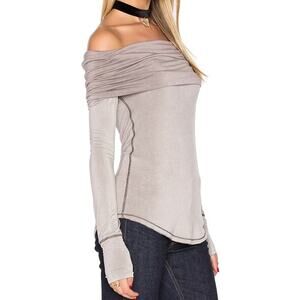 Free People Cosmo Cowl Long Sleeve Top Burnout Convertible Jersey Raw Taupe M